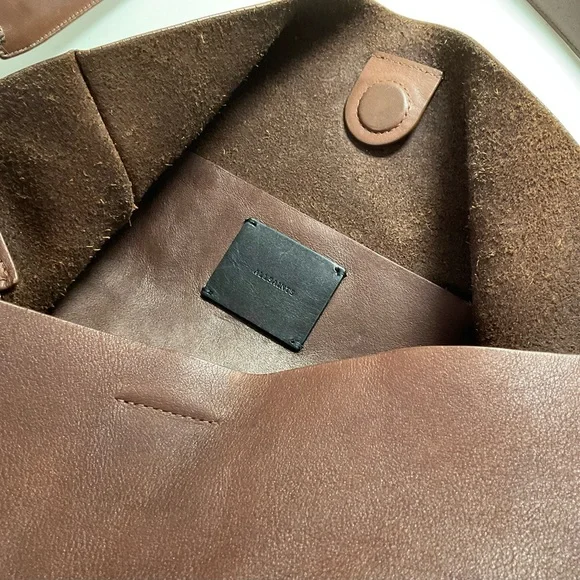 ALL SAINTS Leather Tote Paradise North/South Shoulder Bag Brown Cow Authentic - Picture 11 of 16